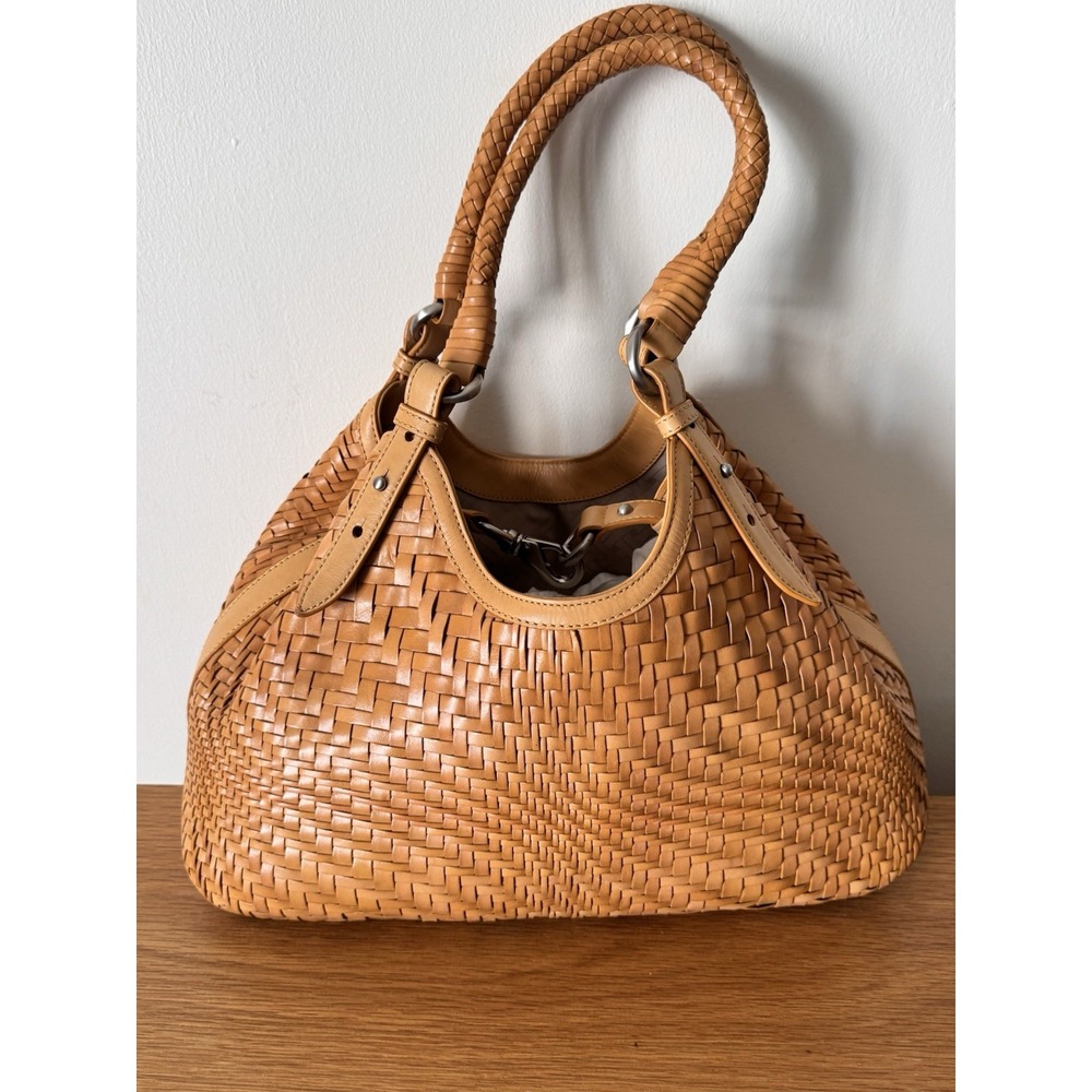 Cole Haan Genevieve Optical Weave Tan Leather Hobo Shoulder Bag Handbag